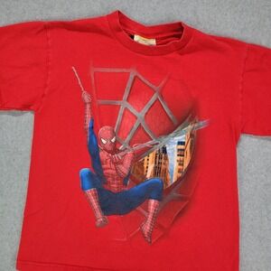 Vtg YOUTH Spider-Man 2 AOP T Shirt Kids S‎ 6-7 Movie Promo All Over Print Gel